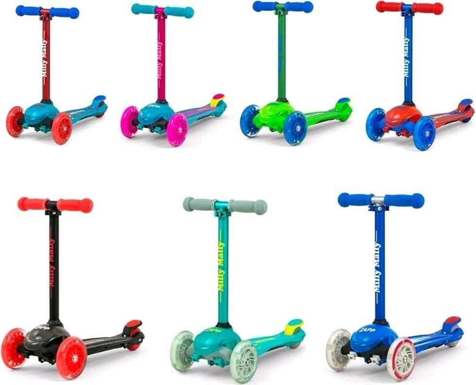 Skuter për fëmijë, Milly Mally Zapp, 3 rrota, timon i rregullueshëm 61-66 cm, drita në rrota, deri 50 kg, mentë