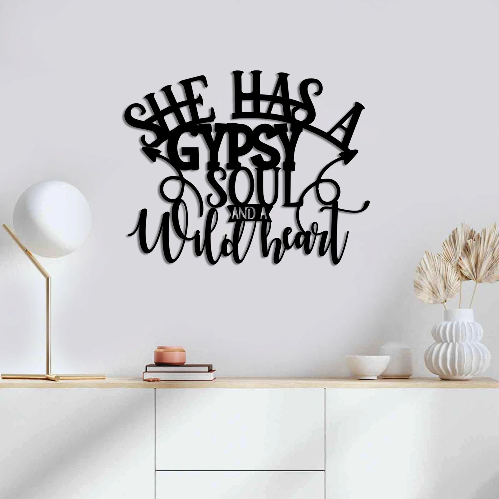 Aksesor muri dekorativ prej metali, Gypsy Soul, ngjyrë e zezë