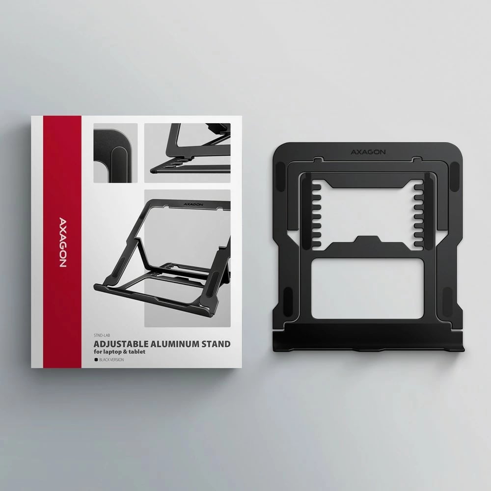 Mbajtëse laptopi AXAGON STND-LAB alumini 10-17.3" 8 pozicione e rregullueshme, e zezë
