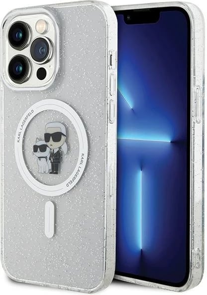 Mbështjellës Karl Lagerfeld Karl&Choupette Glitter MagSafe për iPhone 15 Pro Max, transparent