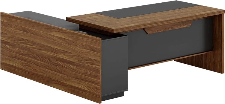 Tavolinë qoshe për zyre Oscar, arre-antracit, 200x180x76cm