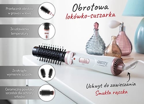 Furçë tharëse rrotulluese, Adler CR2021, 1200W, 38mm & 50mm, e bardhë me rozë të artë