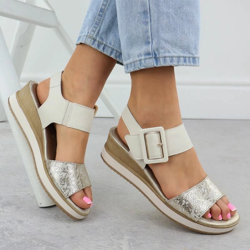 Sandale wedge për femra Remonte, të bardha