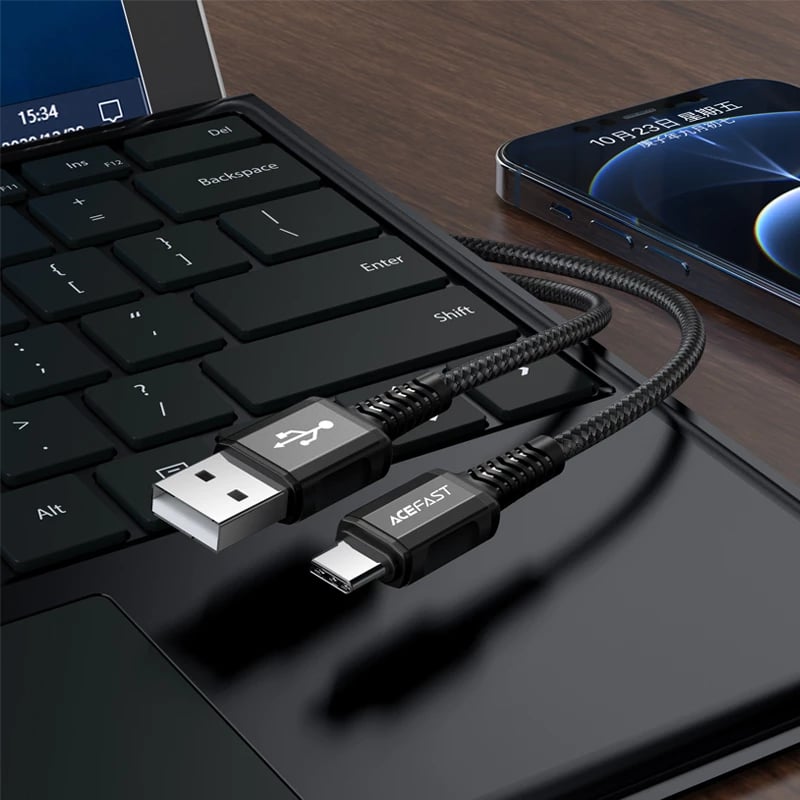 Kabllo USB Acefast C1-04, 1.2m, 3A, QC, e zezë