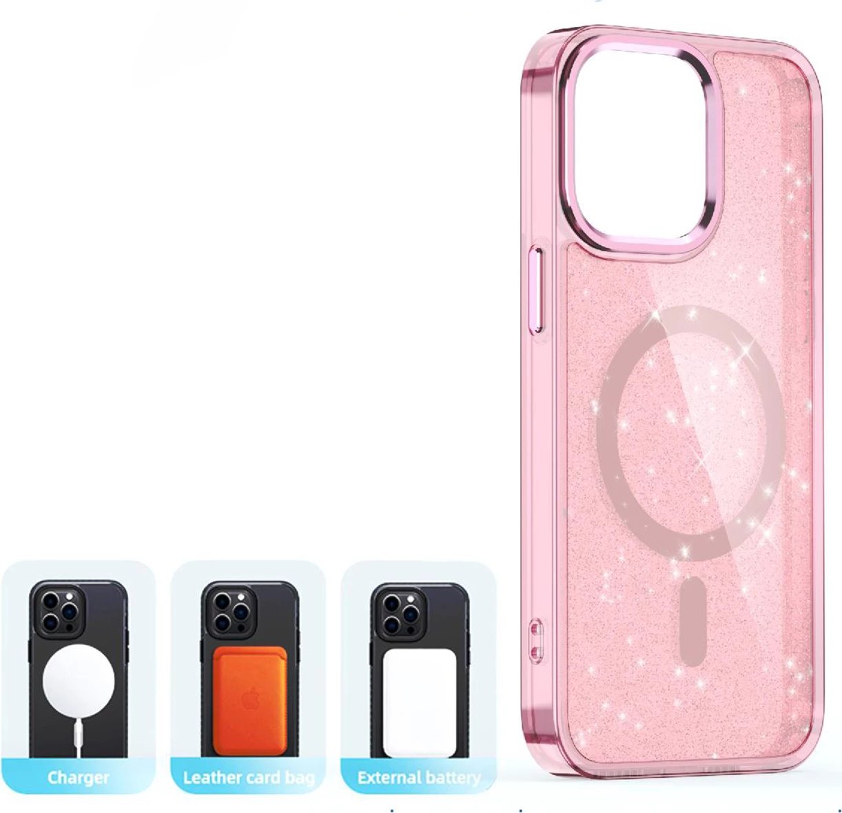 Mbështjellës Hurtel Glitter Case MagSafe për iPhone 16 Pro Max, rozë me shkëlqim