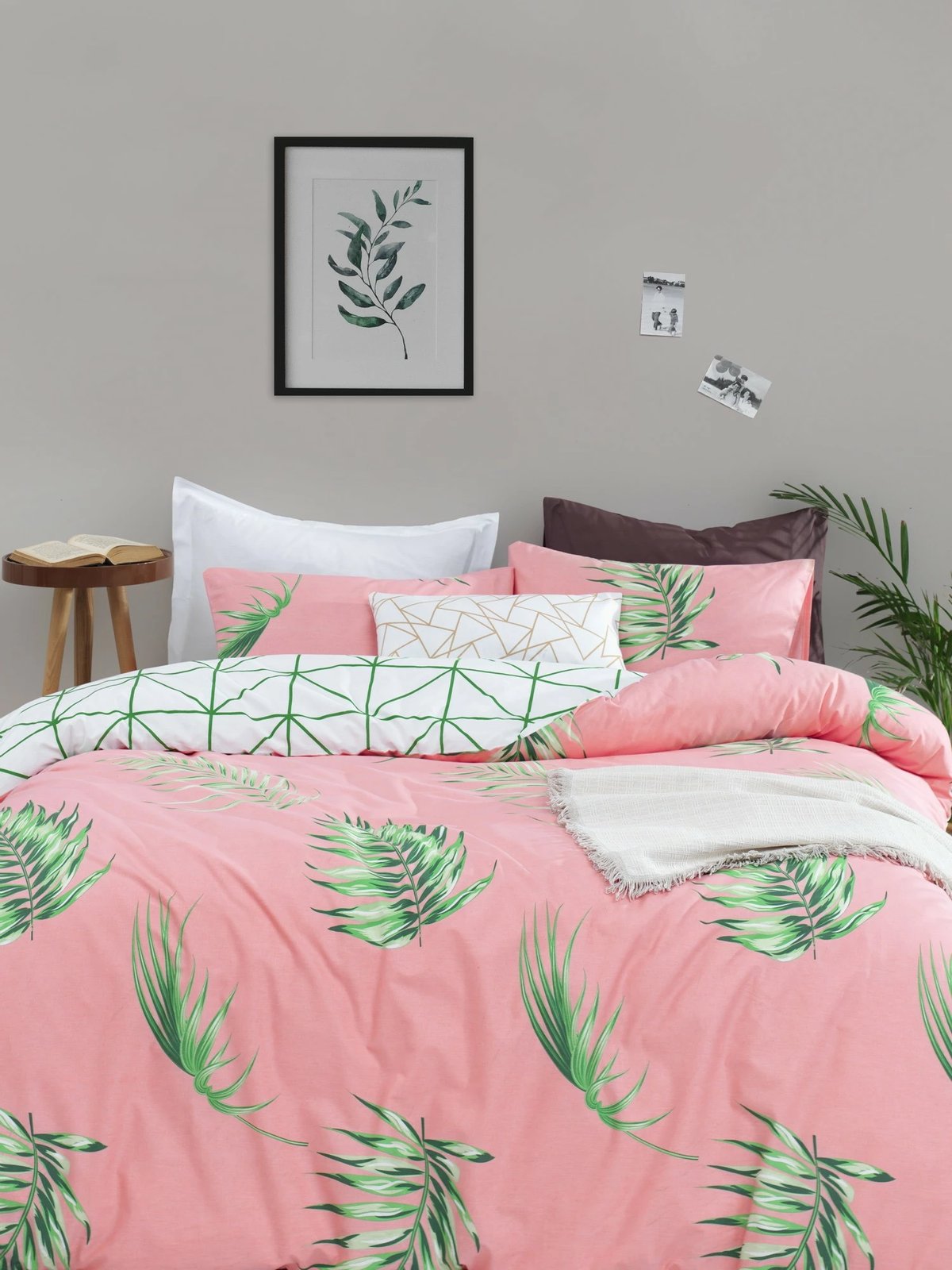 Set mbulesë për jorgan Super King Ranforce, L'essentiel, Barbara, ngjyrë e gjelbër, rozë dhe e bardhë