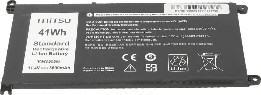 Bateri laptop Mitsu për Dell Inspiron 14 5481, 5590, 3600 mAh, 41 Wh, 11.4V, e zezë