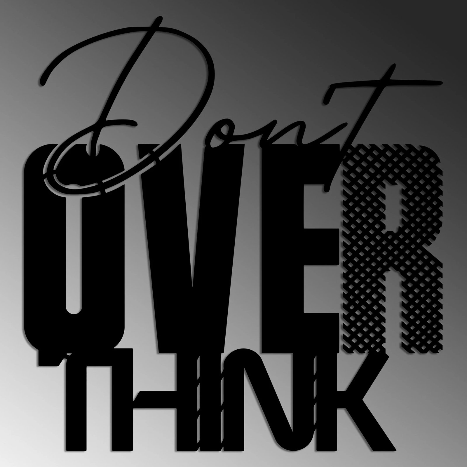 Aksesor dekorativ metalik për mur, 'Don't Overthink', ngjyrë e zezë, 52x54cm