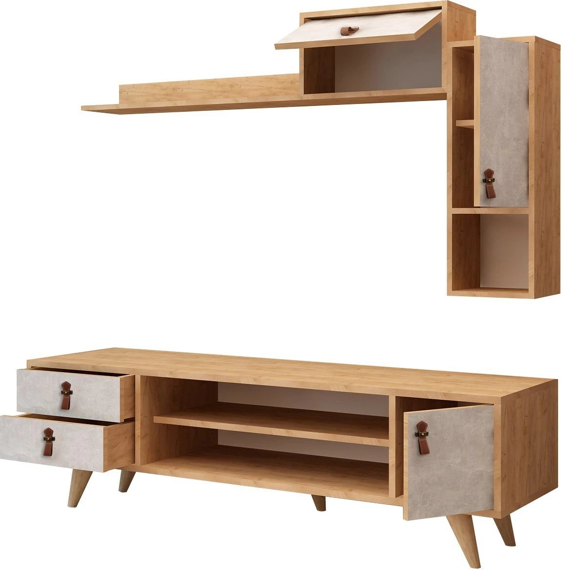 Komodë TV Hanah Home, Eleva, ngjyrë lis dhe e bardhë