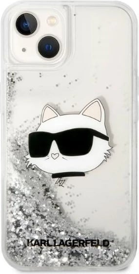 Mbështjellës Karl Lagerfeld KLHCP14MLNHCCS për iPhone 14 Plus 6.7", Glitter Choupette Head, Argjendtë