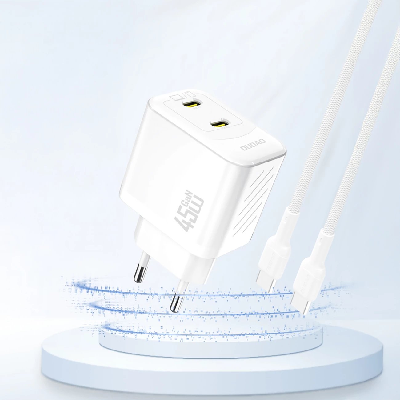 Karikues muri GaN, Dudao A28PEU, 45W PD, 2x USB-C, prizë EU, i bardhë