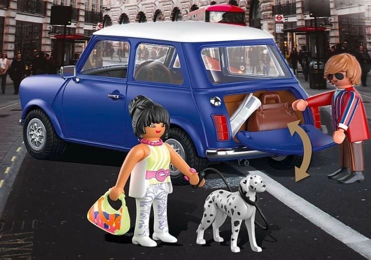 Set lodrash Playmobil Mini Cooper 70921 me 3 figurina dhe aksesorë, blu