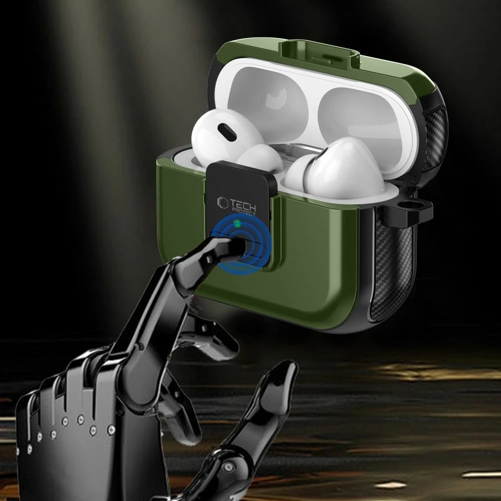 Mbështjellës Tech-Protect Defender me karabiner për AirPods Pro/Pro 2, MagSafe, Gjelbër