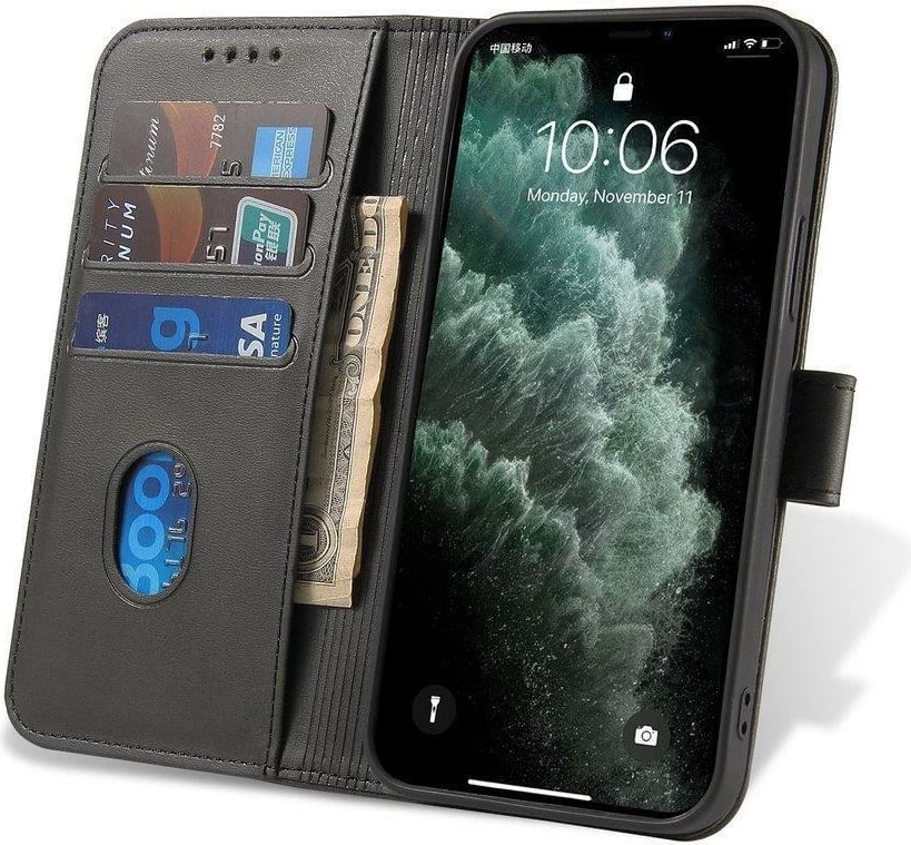 Mbështjellës Hurtel Magnet Case për Poco M4 Pro 5G, me kapak dhe mbajtëse, i zi
