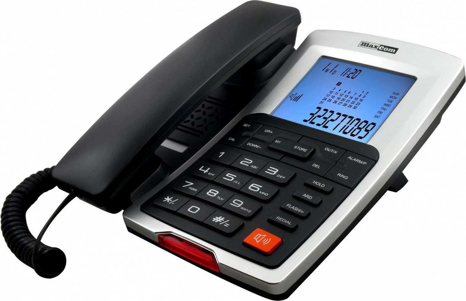 Telefon fiks me kabllo Maxcom KXT709, Speakerphone, Ekran me ndriçim, Zi/Bardhë
