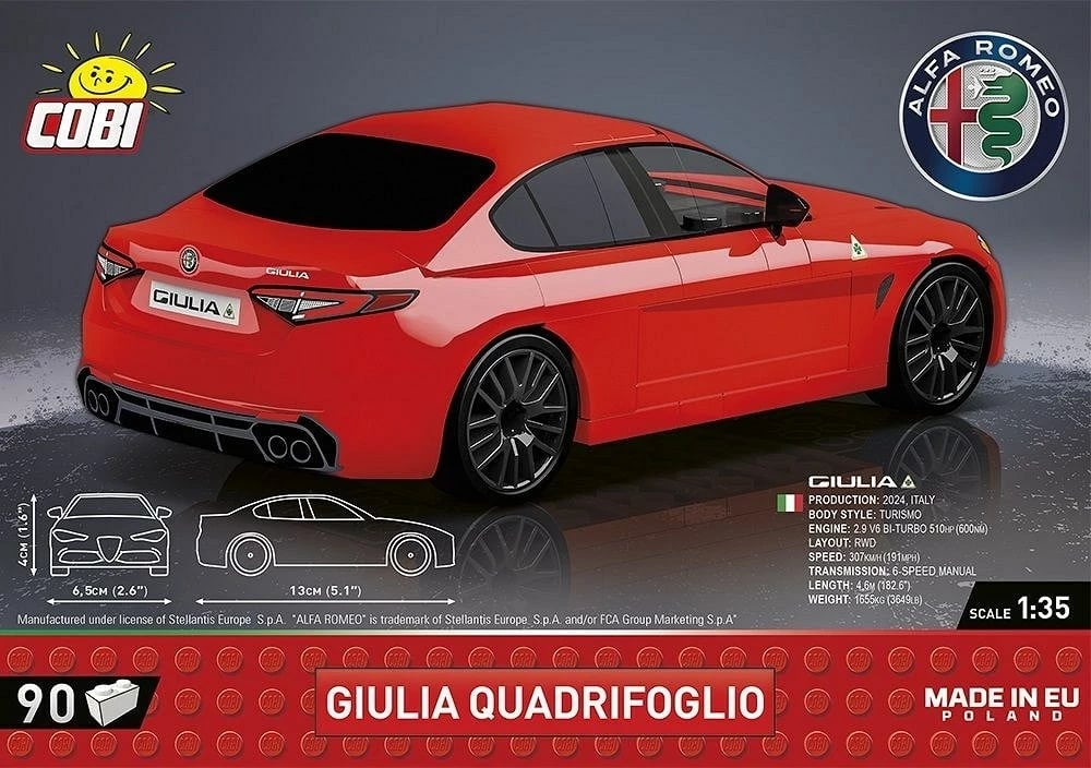 Set ndërtimi COBI Giulia Quadrifoglio, 90 pjesë, e kuqe