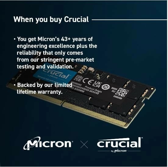 RAM Memorje Crucial DDR5 SODIMM, 48GB (2x24GB), 5600 MHz, CL46, për laptop