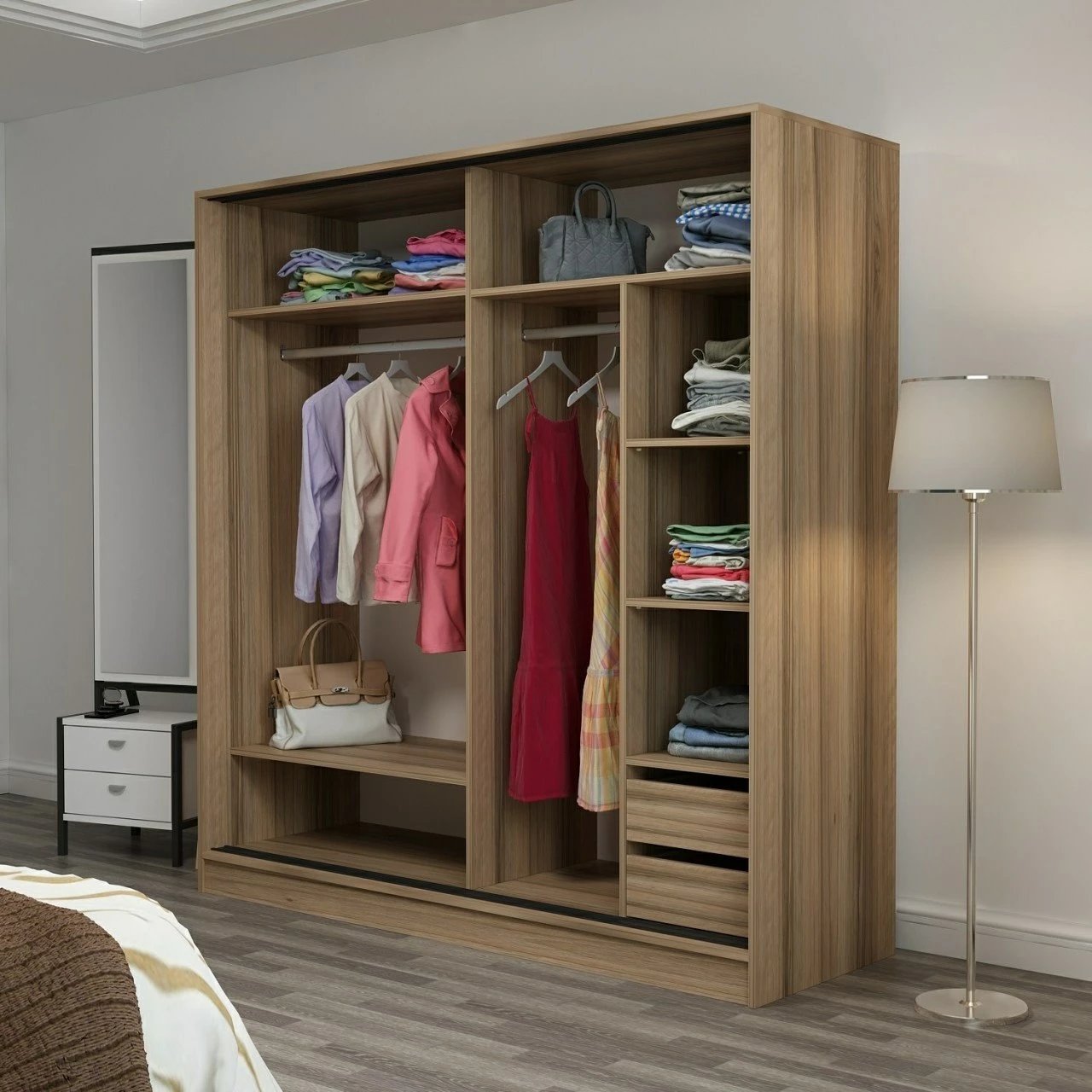 Dollap garderobe Skye Decor, ngjyrë dore dhe e zezë, 3980, 180x210x52cm