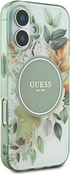 Mbështjellës Guess IML Flower & Tonal Circle MagSafe për iPhone 16 Plus, Gjelbër Mbështjellës Guess IML Flower & Tonal Circle MagSafe për iPhone 16 Plus, Gjelbër