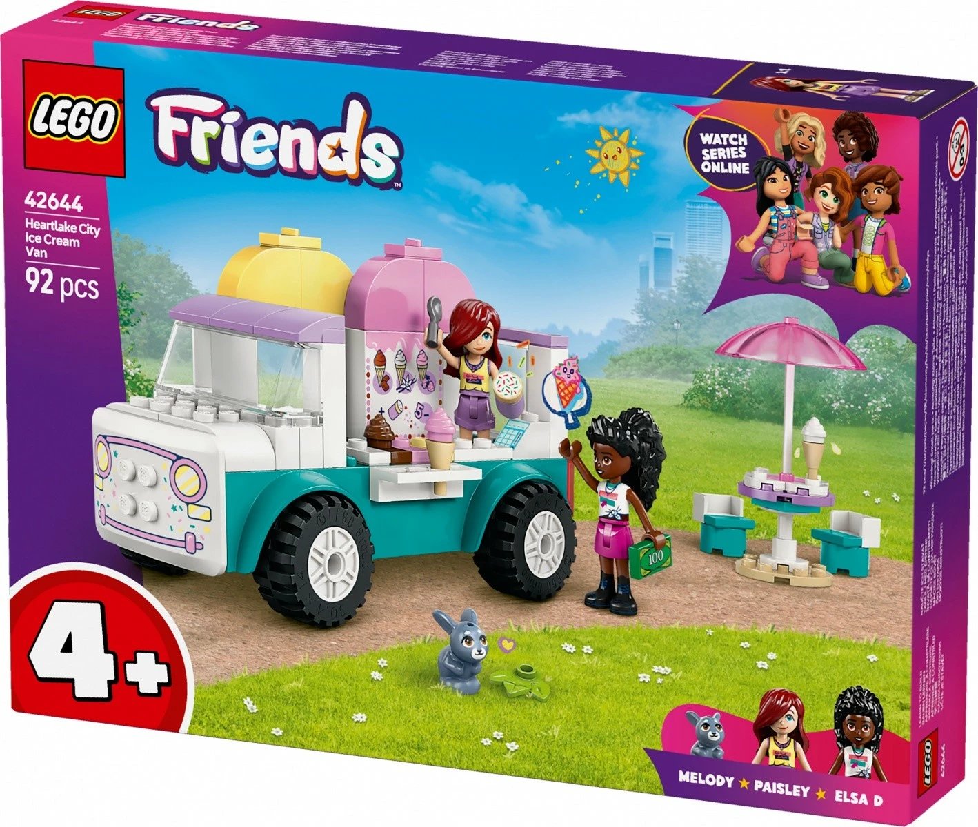 Set lodrash LEGO Friends Heartlake City Ice Cream Van 42644, 92 pjesë, për fëmijë, shumëngjyrësh