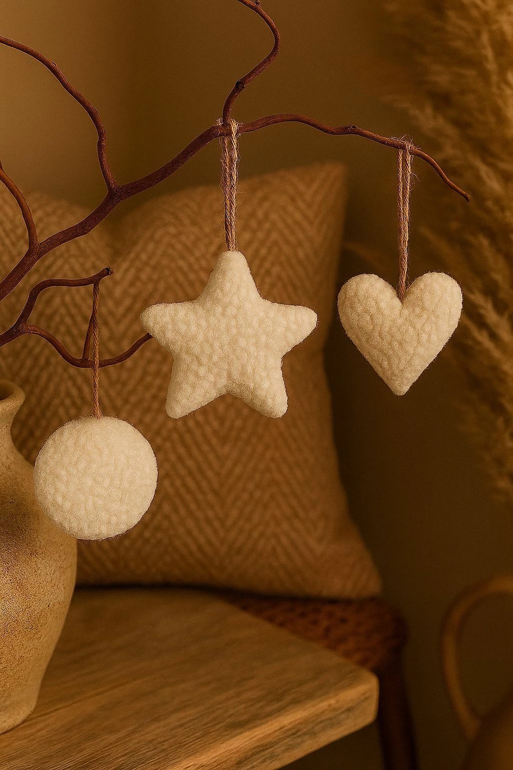 Set dekorativ për pemë të Vitit të Ri, 3 copa, ngjyrë e bardhë