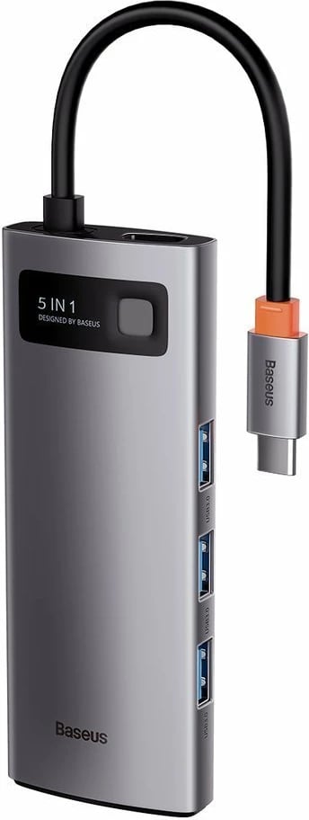 HUB Baseus Metal Gleam Series 5-in-1, CAHUB-CX0G, 100W PD, HDMI 4K, 3x USB 3.2, Gri