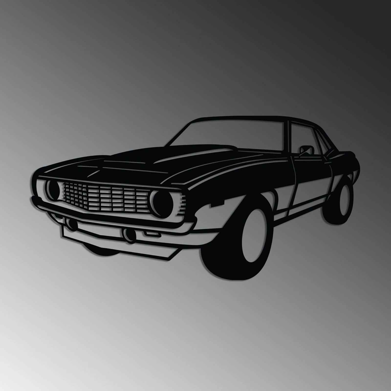 Aksesor dekorativ për mur, metalik, Chevy Camaro Yenko, ngjyrë e zezë, 60x30cm
