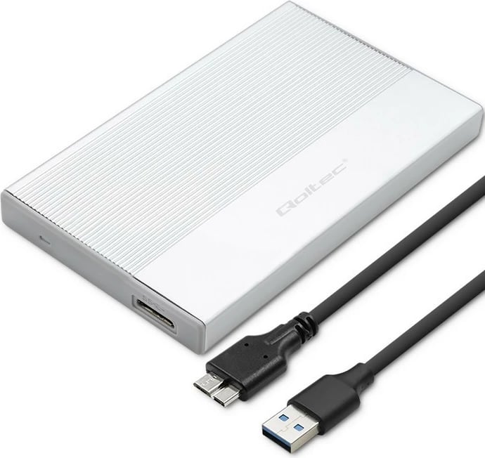 Kasë Qoltec 52278 për SSD/HDD 2.5", USB 3.0, 2TB, Argjendtë