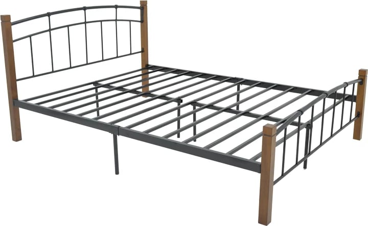 Krevat queen size Mandy, ngjyrë arre, dru-metal i zi, 150x200cm