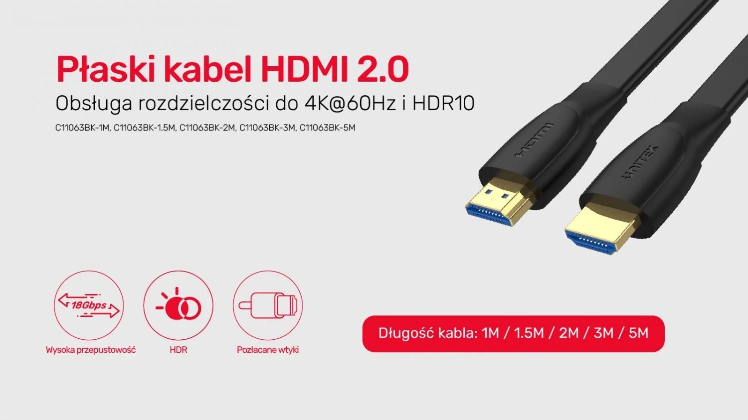 Kabëll HDMI Unitek High Speed 2.0 4K 60Hz 3m, i zi