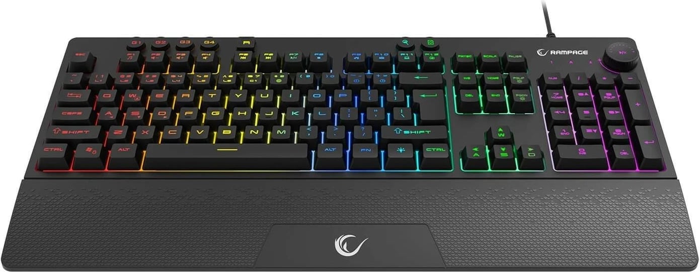 Tastierë gaming Rampage Simula RGB, full-size, me mbështetëse, e zezë