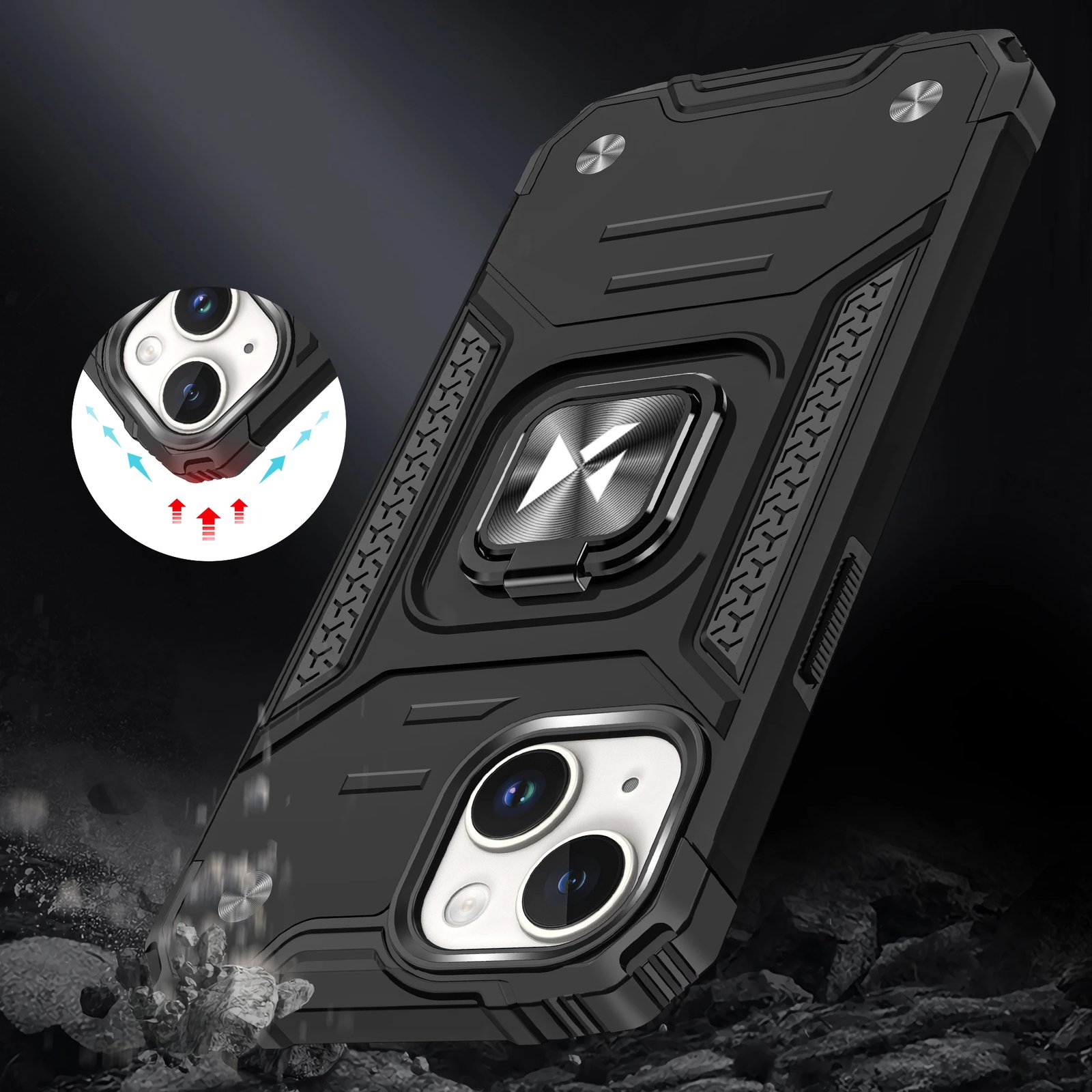 Mbështjellës Wozinsky Ring Armor për iPhone 15 Plus, me mbajtëse gishti dhe qëndrim, Kaltër