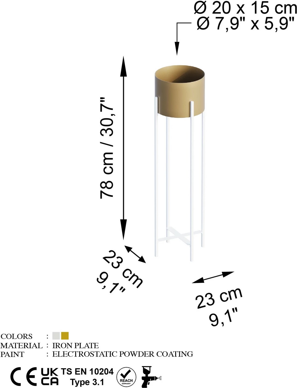 Vazo dekorative Aberto Design, GED-025-C, e bardhë dhe e artë, 23x78x23cm Vazo dekorative Aberto Design, GED-025-C, e bardhë dhe e artë, 23x78x23cm