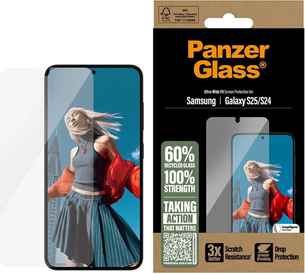 Xham mbrojtës PanzerGlass Ultra-Wide Fit për Samsung Galaxy S25