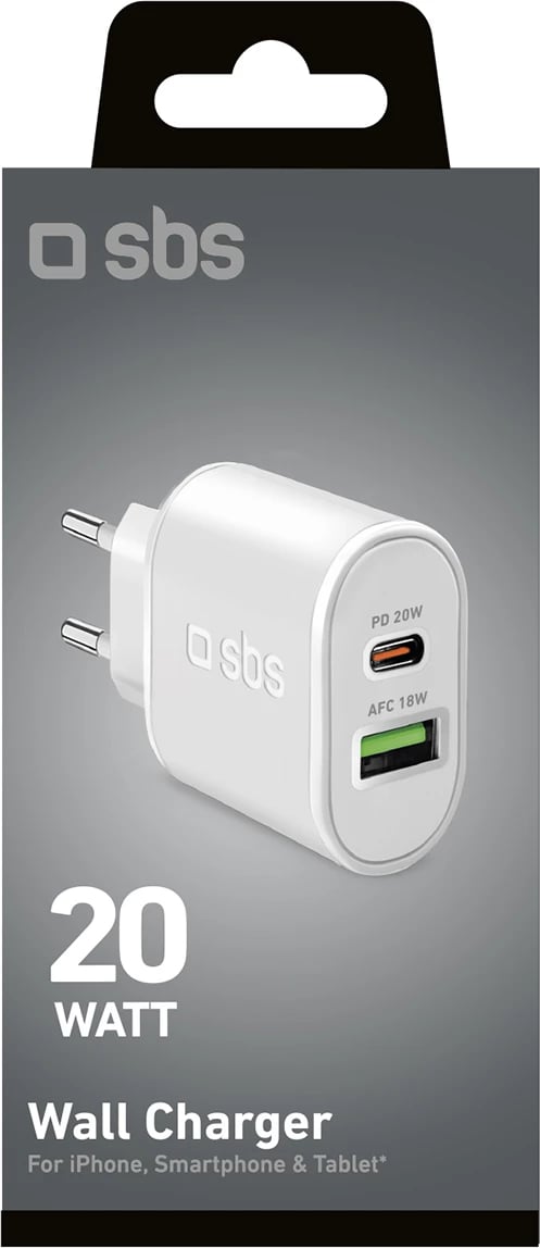 Karikues muri SBS TETRPD20W, 20W, 2 porta USB-A/USB-C, i bardhë