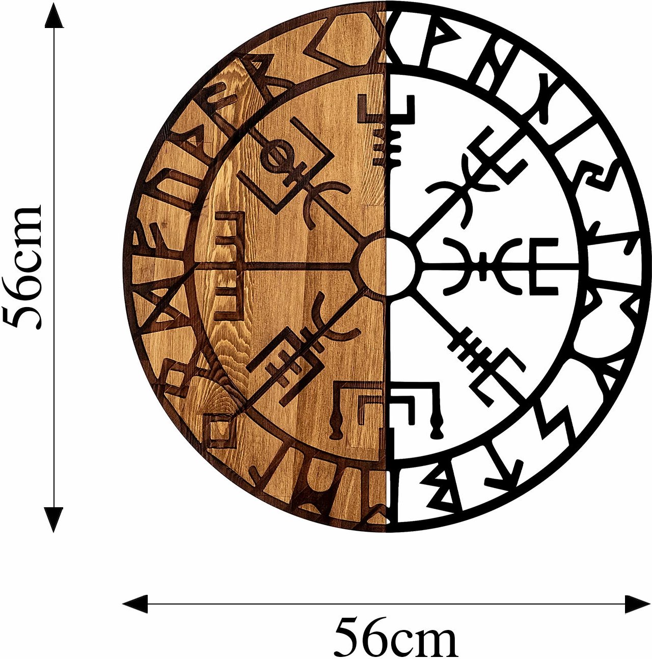 Aksesor dekorativ prej druri për mur, Wallity Vegvisir - 331, ngjyrë e zezë dhe arre, 56cm