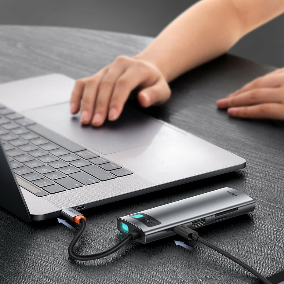 Kasë USB HUB Baseus Metal Gleam Series 7in1, USB-C, HDMI, TF, PD, Gri