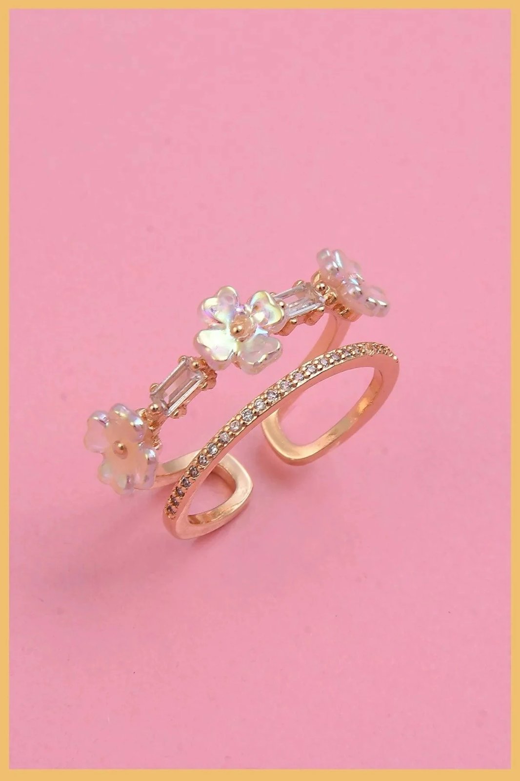 Unazë dekorative ngjyrë ari, Jumeon, me gur zirkoni, një madhësi