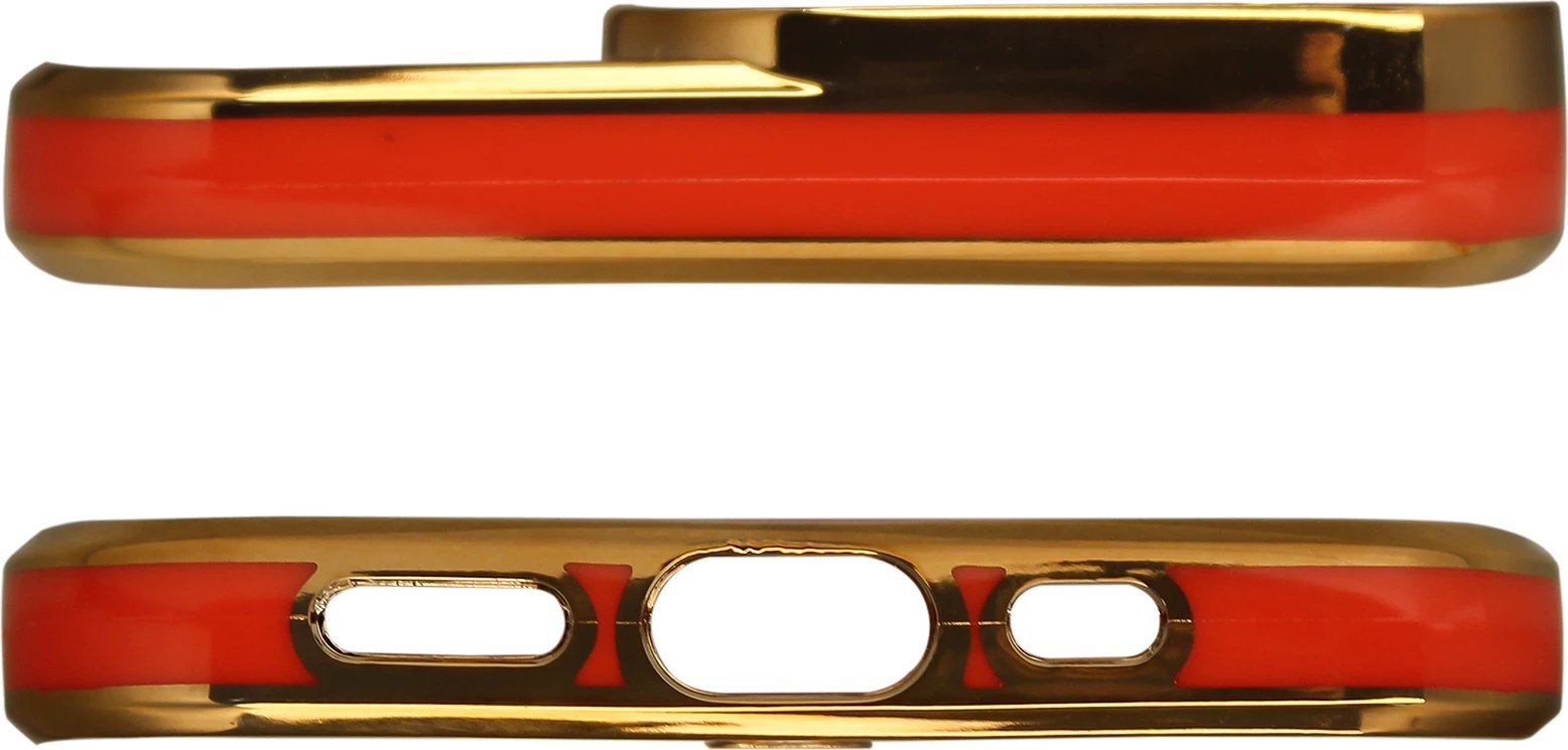 Mbështjellës Hurtel për iPhone 13 Pro Max, transparent me kornizë ari dhe të kuqe