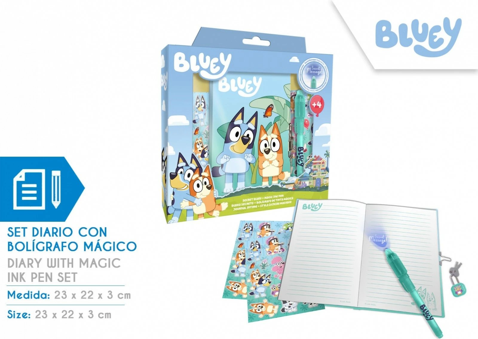 Set ditari Bluey Kids Euroswan BY00007 me stilolaps magjik dhe ngjitëse, për fëmijë Set ditari Bluey Kids Euroswan BY00007 me stilolaps magjik dhe ngjitëse, për fëmijë
