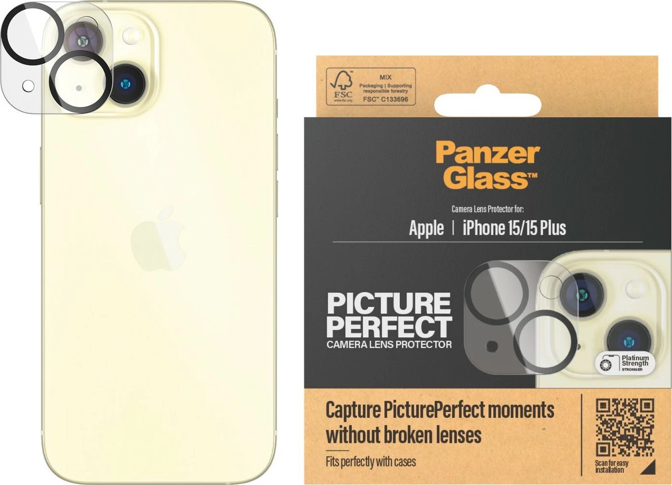 Mbrojtës xhami PanzerGlass për kamera iPhone 15/15 Plus, transparent