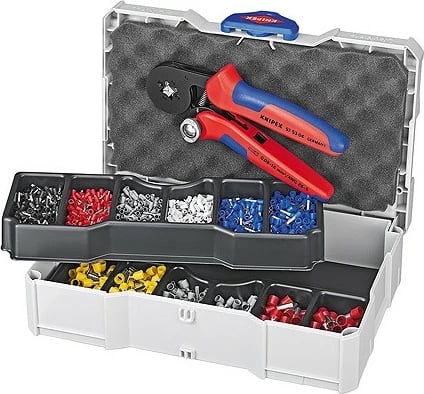 Set terminalesh elektrik Knipex Aderendhuelsensortiment me kuti bartëse, ngjyrë kuqe/blu