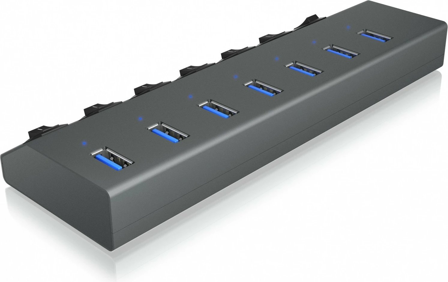 Kasë USB hub IcyBox IB-HUB1701-C3, 7x USB Type-A, me çelësa on/off, antracit