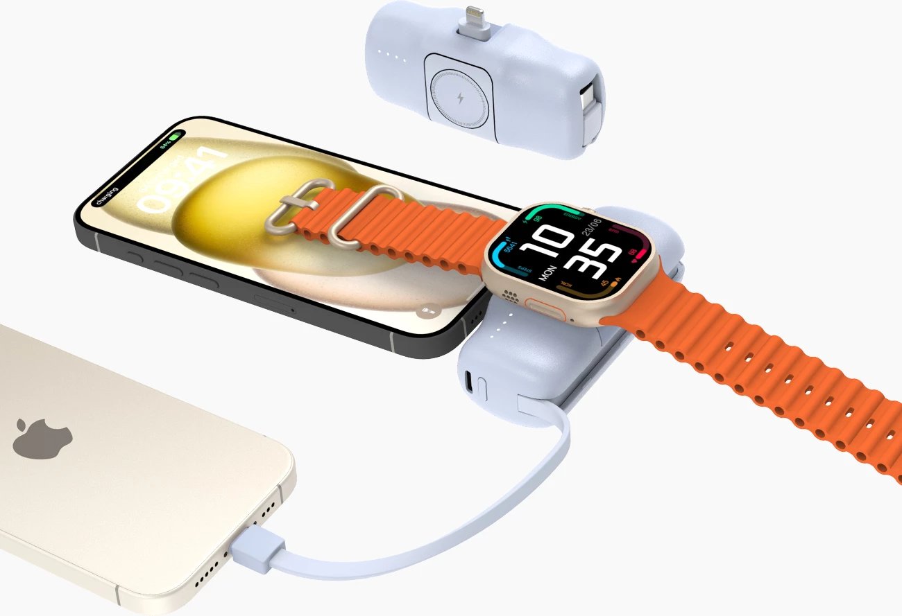 Powerbank Wozinsky WF16-YLS, 5000mAh, 15W, me kabllo USB-C të integruar dhe karikues për Apple Watch, Blu