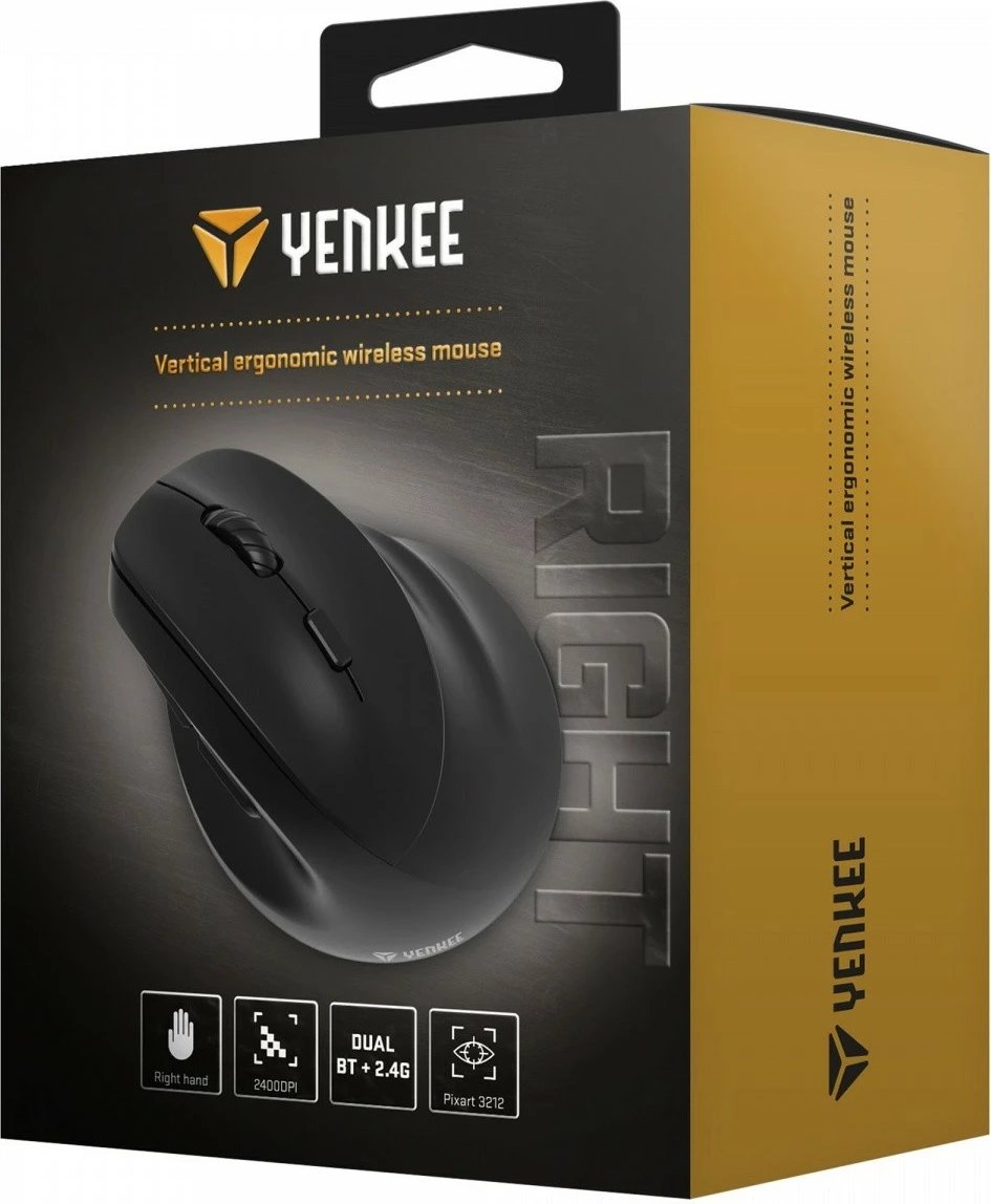 Maus ergonomik pa tela YENKEE YMS 5060, për dorën e djathtë, 2400 DPI, i zi