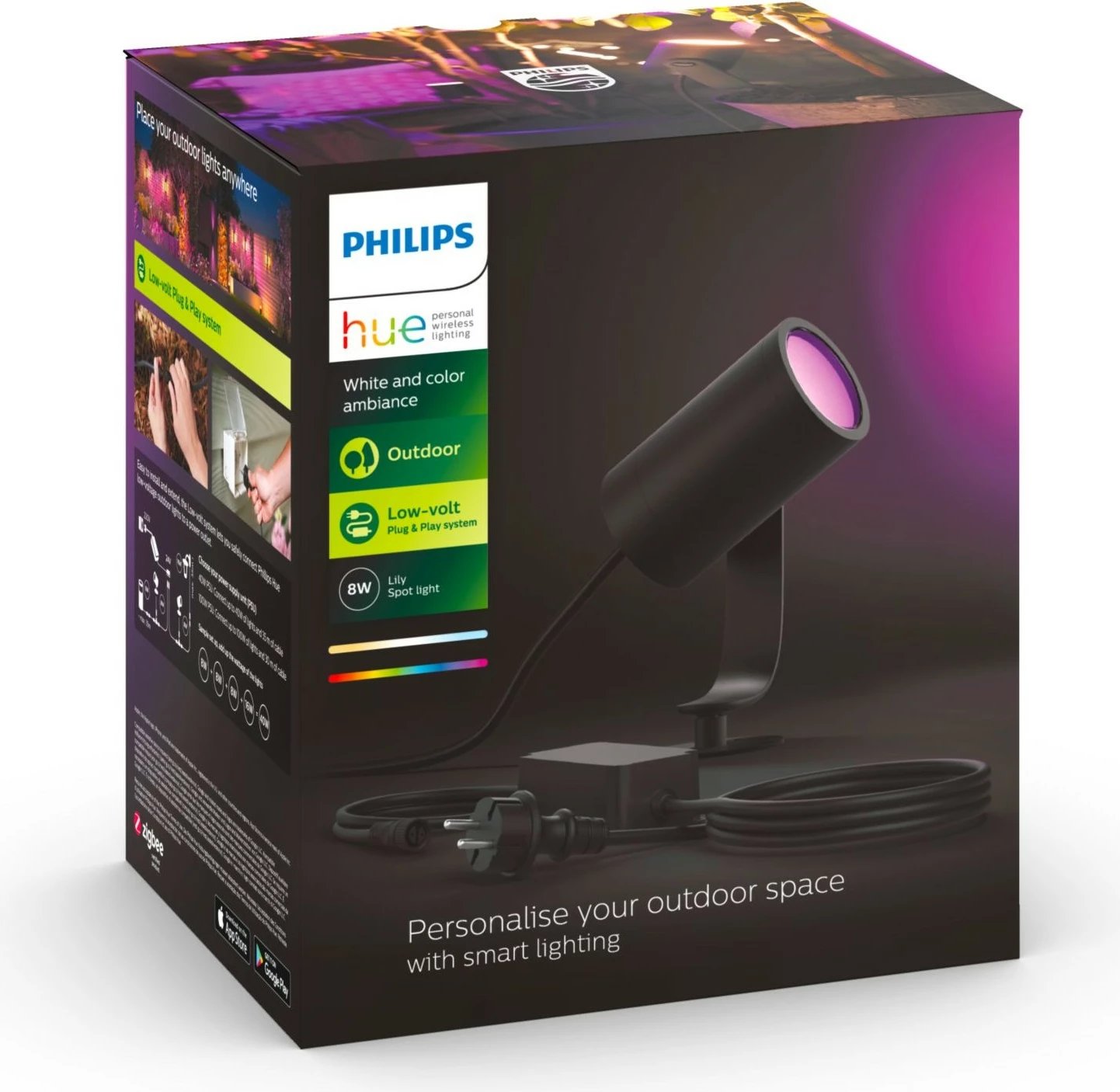 Dritë spot Philips Hue Lily Outdoor, Smart, LED, Alumini, E zezë