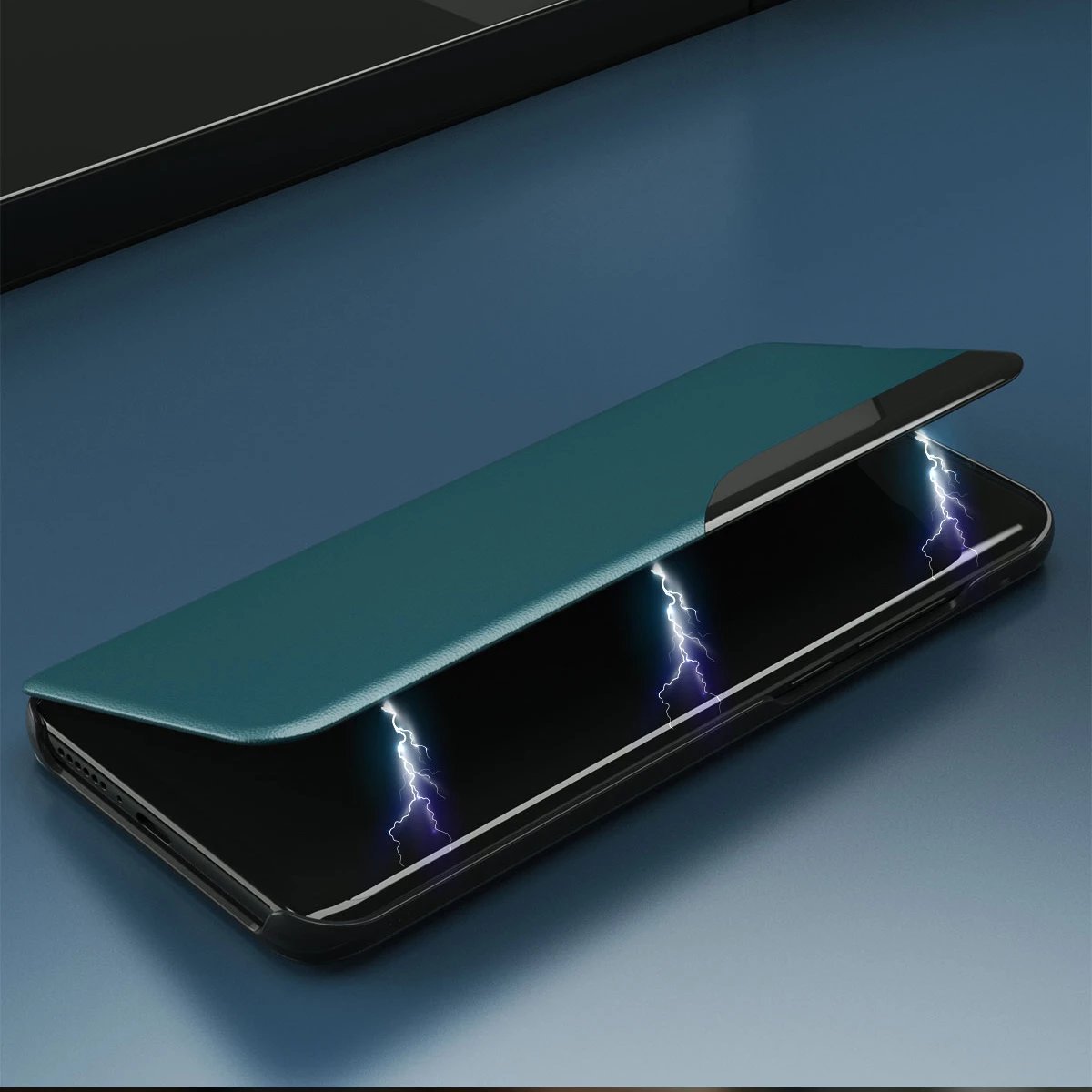 Mbështjellës Hurtel Eco Leather View Case për iPhone 13, me kapak dhe qëndrim, Portokalli