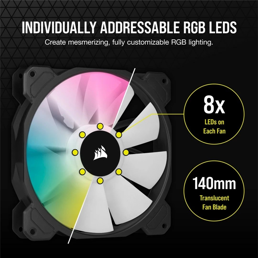 Ventilator për kasë Corsair SP140 RGB ELITE, 14 cm, i zi Ventilator për kasë Corsair SP140 RGB ELITE, 14 cm, i zi