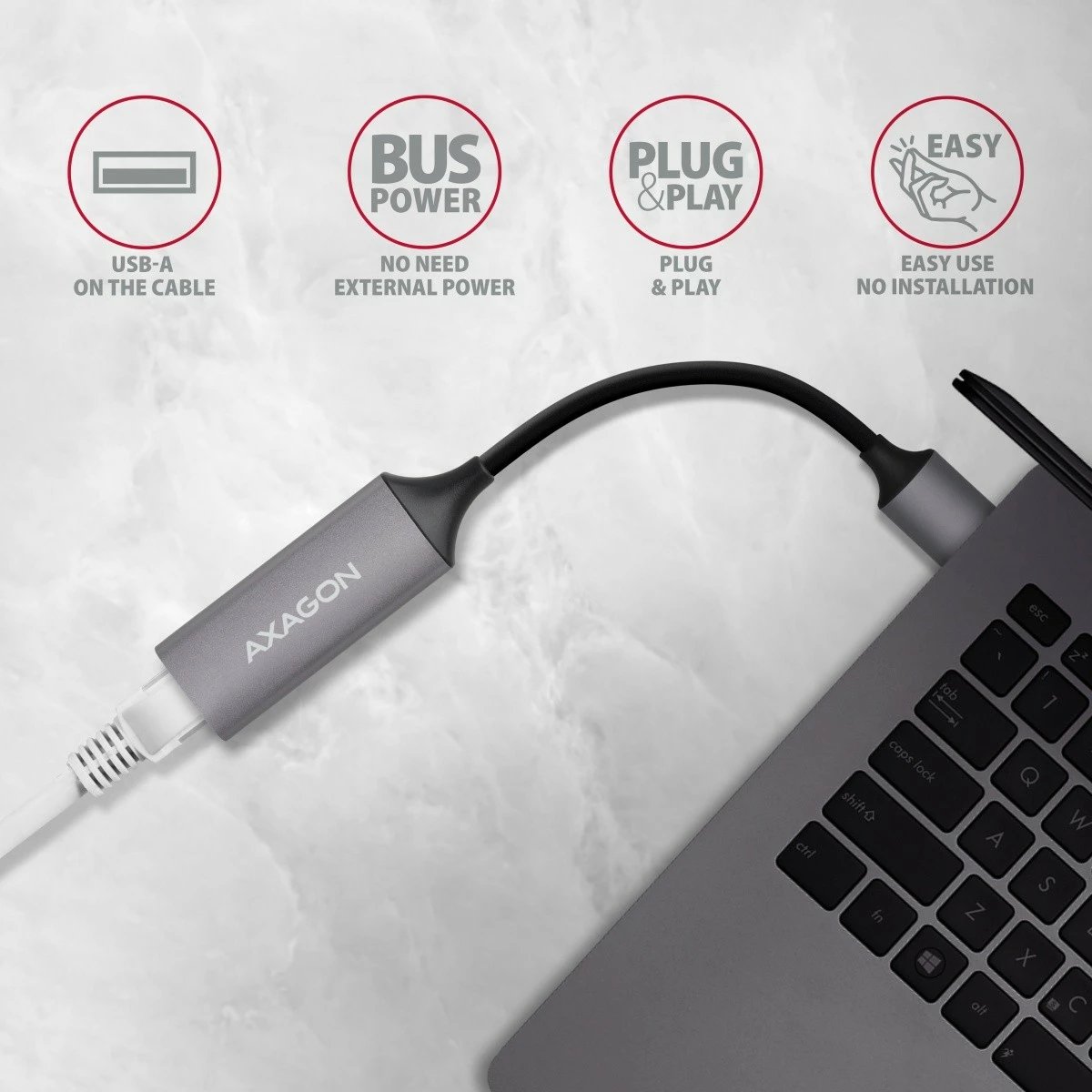 Adapter rrjeti AXAGON ADE-TR, USB-A 3.2 Gen 1 në Gigabit Ethernet, Titanium Gri