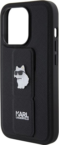 Mbështjellës Karl Lagerfeld Gripstand Saffiano Choupette Pins për iPhone 15 Pro Max, i zi